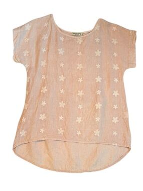 Terzo Millennio Linen Blouse M Pink Embroidered Floral Italy Oversized Lagenlook